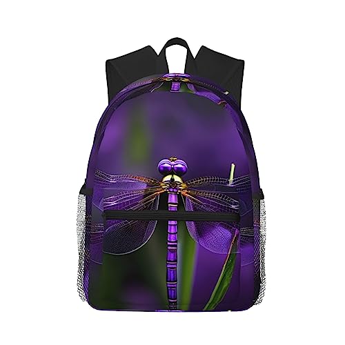 Sac à dos libellule violette léger avec poches fonctionnelles pour homme et femme