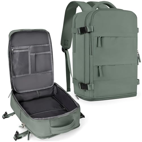 coowoz Large Travel Backpack For Women Men,Carry On Backpack Flight Approved,Hiking Backpack Waterproof Outdoor Rucksack Casual Daypack Fit 15.6 Inch Laptop Shoes Compartment,30L(Olive Green)