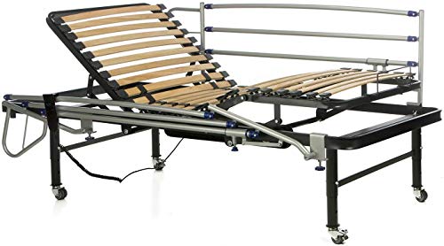 Ferlex - Cama articulada eléctrica geriátrica hospitalaria con Patas Regulables y Ruedas con Frenos | Barandillas abatibles (90x190)