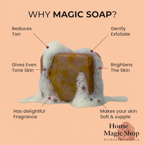 Image of Ghar Magic Shop Sandalwood & Saffron Magic Soaps For Bath| Paraben Free | Chandan & Kesar Bath Soap | Handmade Soaps For Glowing | Skin Brightening Soap For Men & Women 100g (Pack Of 2)
