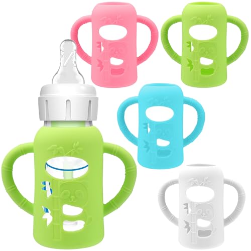 Image of 4 Pack Silicone Sleeves for Dr. Brown's Glass Baby Bottles - Drop Protection Baby Bottle Sleeves,Compatible with Dr. Brown's Newborn Glass Bottles,with Silicone Handles,4 oz
