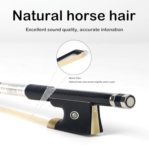 Image of Kmise Carbon Fiber Violin Bows: Lightweight Violin Bow 4 /4, Anti-Deformation Full Size Fiddle Bow, Ultra-Stretchy Horse Hair, Gift for Professional, Beginner, Adults, Kids Violins Practice (Black)