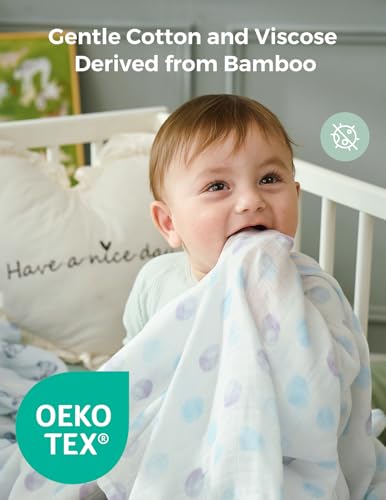 Image of Momcozy Muslin Swaddle Blankets, Breathable and Skin-Friendly Receiving Blankets, Best Wishes Swaddle Blanket Shower Gifts & Baby Registry Essentials, Large 47 inchx47 inch, Cuddle Buddies