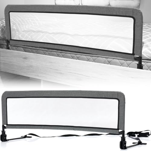 Stimo24 Bettgitter 135cm Bettschutzgitter SICHERHEITSBÄNDER Kinderbettgitter Babybettgitter Kinderbett Bett Gitter Fallschutz Grau Boxspringbett