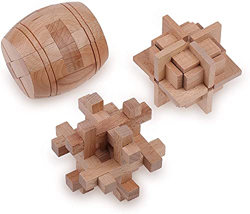 Wooden Brain Teaser Puzzles for Adults & Kids - 3D Puzzles Brain Games, IQ, Mind and Logic Test - Challenging Wood Educational Toys by Sharp Brain Zone