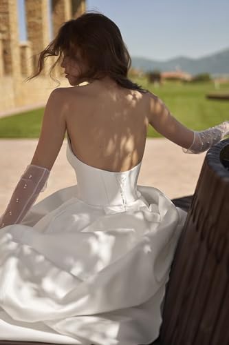 Wedding Dresses for Bride 2025 Strapless Satin Bridal Gown with Slit V Neck Backless Wedding Gowns with Train4