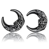 LADEMAYH 2Pcs Surgical Stainless Steel Ear Plugs Tunnels, Flower Design Saddle Shape, Black Hypoallergenic Ear Gauges Earrings Body Jewelry for Women & Men 08mm=0g