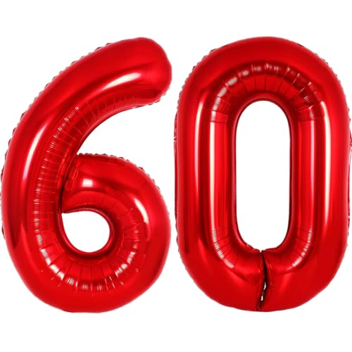 Image of Number Balloons Red Party Balloon - 40 Inch Large Number 60 Balloon, Numbers Balloon Birthday Decorations, Red Party Supplies for Anniversary