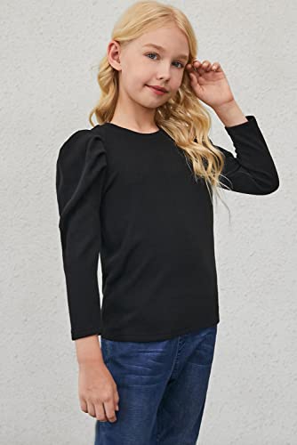Image of blibean Tween Girls Puff Sleeve Shirts Stylish Fall Tops Size 4-15 Years Old