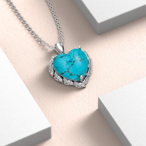 Genuine Turquoise Heart Necklaces for Women 925 Sterling Silver Blue Green Turquoise Pendant Vintage Western Jewelry Gift for Mom Wife Her3