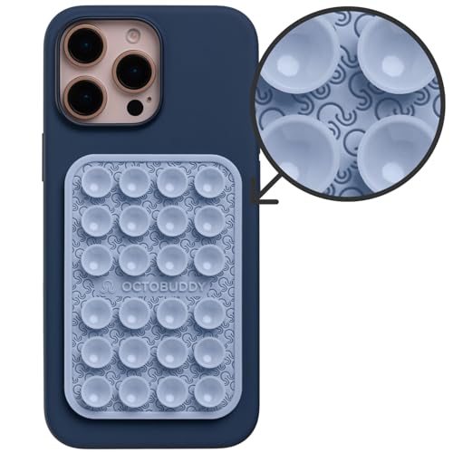 Image of OCTOBUDDY Classic MAX Textures OCTO LUV - Silicone Suction Phone Case Adhesive Mount - Hands-Free Grip with 24 Suction Cups for Videos & Selfies - 2.6 inch x 3.9 inch, Baby Blue