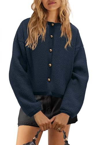 Image of Yanekop Womens Sherpa Jacket Button Down Fleece Winter Coat Fuzzy Jackets Chunky Cardigan Sweaters Open Knit Sweater