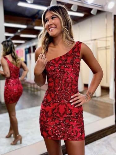 BANTRATIC One Shoulder Short Homecoming Dresses for Teens Sequin Sparkly Mini Tight Formal Prom Cocktail Party Gown2