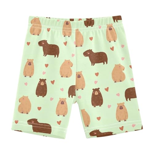 Cute Capybara Drawing Green Girls Shorts Elastic Waist Sports Shorts Girls Leggings Pants for 4-10 Years