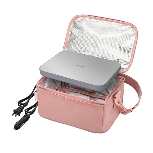 Bentgo Heat - Electric Lunch Bag & Food Warmer for Reheating Meals in Car, at Work & More - Heated Lunch Box Warmer for Adults, Students & Shift Workers, 12V/24V Auto & 120V Wall Cords (Blush)