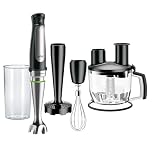 Braun MultiQuick Immersion Hand Blender + 6-Cup Food Processor, Whisk, Beaker, Masher, MQ7077, Black
