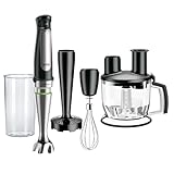 Braun MultiQuick Immersion Hand Blender + 6-Cup Food Processor, Whisk, Beaker, Masher, MQ7077, Black