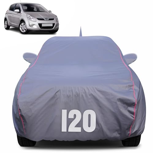 Image of 100% Waterproof Car Body Cover for Hyundai i20 (2008-2020) with Mirror Pocket (Heat & UV Resistant, Triple Stitched, Soft Lining, Bottom Elastic & Piping) Grey