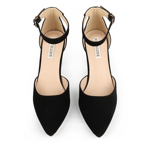 Image of JOY IN LOVE Closed Toe Heels Pumps for Women 3IN Stiletto Pointed Toe Ankle Strap Heels