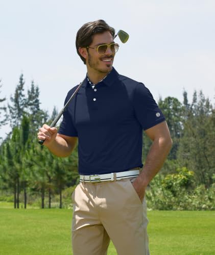 Image of ZITY Golf Shirts for Men Short Sleeve Moisture Wicking Solid Performance Designed Print Collared Casual Polo Shirt