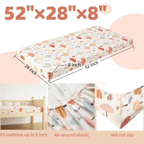 Image of SDIII 2 Pack Mushroom Crib Sheets for Boys Girls 52x28 Stretchy Microfiber Jersey Knit Fitted Crib Sheet for Standard Crib and Toddler Mattress