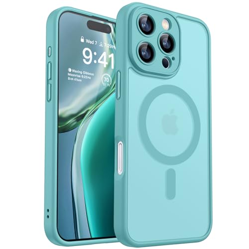 CANSHN Magnetic Compatible with iPhone 16 Pro Max Case Upgraded [Full Camera Protection] [Compatible with Magsafe] [Translucent Matte] Shockproof Protective Phone Cover 6.9 Inch - Teal