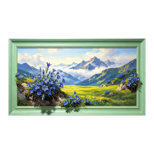 Décoration chambre paysage bleu brumeux et fleurs sauvages tableau 3D
