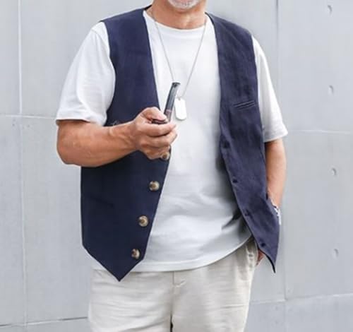 Mens Linen Vest Lightweight Waistcoat Summer Casual Beach Wedding Business Prom Dress Vest3