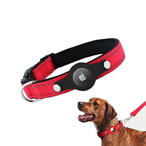 DOGTAG - Collar para perros con soporte AirTag de nailon reflectante para mascotas, antipérdida, rastreo de localización, accesorio Smart Holder funda para Apple Air Tag GPS colgante (rojo, XS)