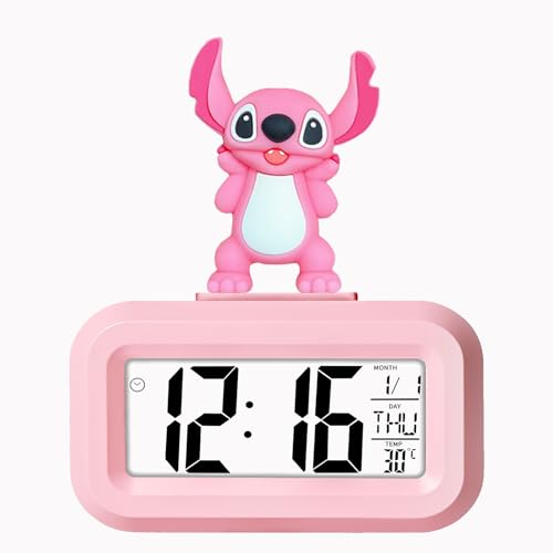 HOAQPPOY Reveil Stitch, Reveil Enfant Stitch, Stitch Fille Reveil Matin, Réveil Stitch, Reveil Numerique LED, Reveil Lumineux, Réveil Numérique, Réveil Matin, Réveil Lumineux, Lilo et Stitch(Rose)