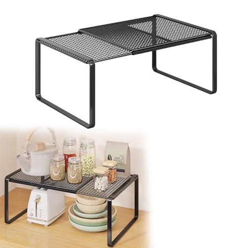 OUGPIU Étagère Extensible de Rangement en Métal,Étagère de Cuisine Extensible 38 à 62 cm,Organiseurs de Placards,Étanche et Inoxydable,pour Placard de...