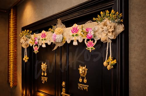 Image of Divyakosh Artificial Flower Toran for Main Door Entrance | 3 FT | Decorative Bandanwar for Home Entrance, Mandir & Pooja Room | Diwali, Wedding & Festival Decor