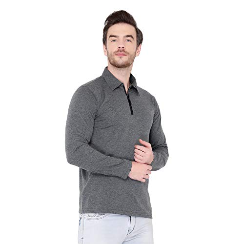 Image of Men's Cotton Blend Full Sleeve Zip Neck Polo T-Shirt (Pack of 1)