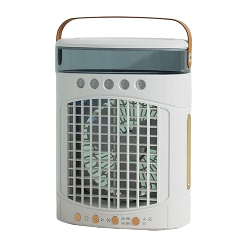Gramigg Ventilador sin aspas con tanques de nebulización y aire acondicionado portátil de velocidad ajustable con luz nocturna de 7 colores para dormitorio