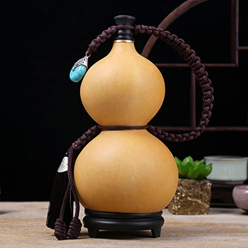 Bottle Gourd(Hu Lu Water Bottle) Pendant Natural Bottle Gourd Dried with Cover Hollow Gourd Chinese Handwork Pumpkin Can Hold Water and Wine 500ml