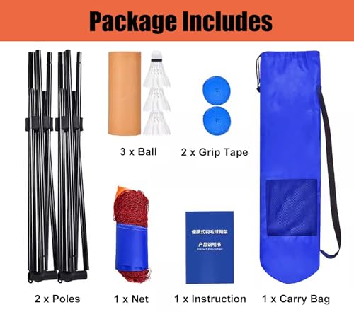 Generico Supporto Portatile per Rete da Badminton e Tennis - Telaio da Allenamento da 20 Piedi per pallavolo, Pickleball e Tennis, Include Borsa per Il Trasporto - Regolabile e Resistente per Sport a