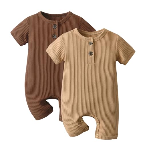 Image of Baby Boy Girl 2 Pack Solid Romper Short/Long Sleeve One Piece Jumpsuits Clothes Sets