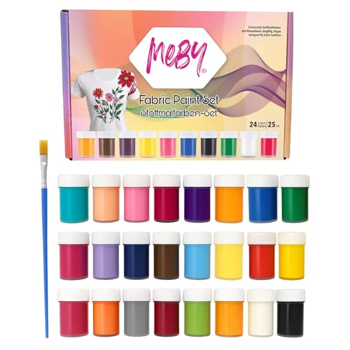 MEBY Colorantes textiles – Juego de pintura para tela con pincel, colores textiles resistentes a los lavados y luminosos para niños y adultos, ideal para camisetas, bolsos y tejidos (24 colores)