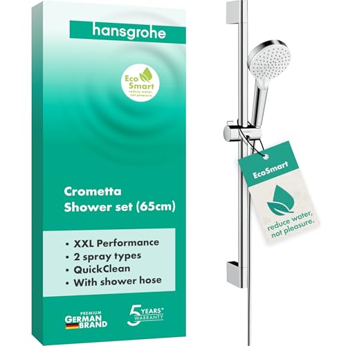 hansgrohe Crometta Ensemble de douche Vario EcoSmart 9 l/min avec barre Unica'Croma 65 cm, blanc/chromé, 26534400