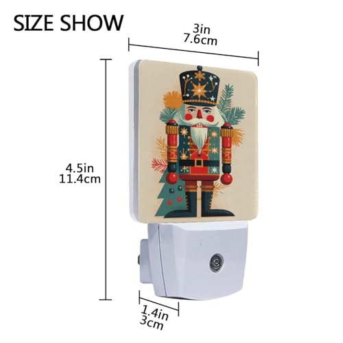 Image of Nutcracker Christmas Print Night Lights 2 Pack Plug-in Wall Led Nightlight Auto Dusk-to-Dawn Sensor Lamps for Bedroom Kitchen Bathroom