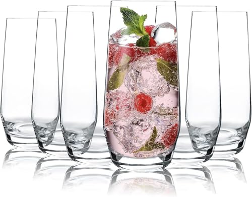 Image of bellemax 280 ML Juice Glass | Premium Crystal Clear Drinking Water Glasses | Elegant Long Tumbler Glasses for Juice, Mocktails, Cocktails, Soft Drinks & Daily Use (Set of 6)