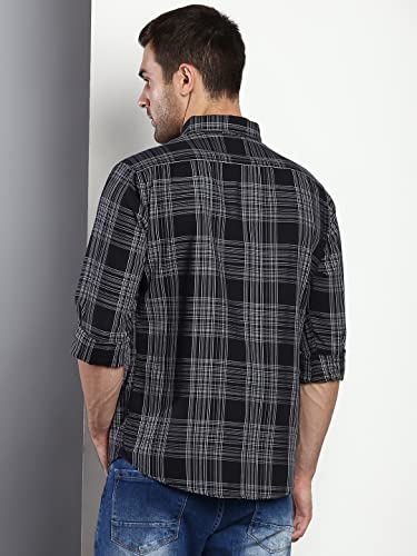 Image of Dennis Lingo Men's Checkered Slim Fit Cotton Casual Shirt with Spread Collar & Full Sleeves
