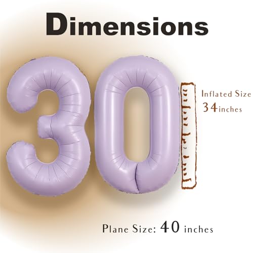 Image of SUWEN 40 Inch Light Purple Large 30 Balloon Number Big Foil Helium Lavender Number Balloons Huge Mylar 0-9 Giant Jumbo Happy 30th Birthday Party Anniversary Decorations