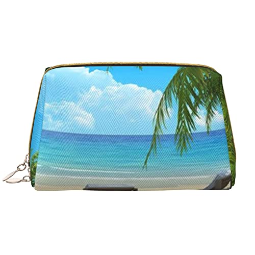 OCELIO Bolsa de maquillaje hawaiana con palmeras de gran capacidad, bolsa de cosméticos de viaje de piel sintética, bolsa organizadora de maquillaje para mujer, Blanco, Talla única