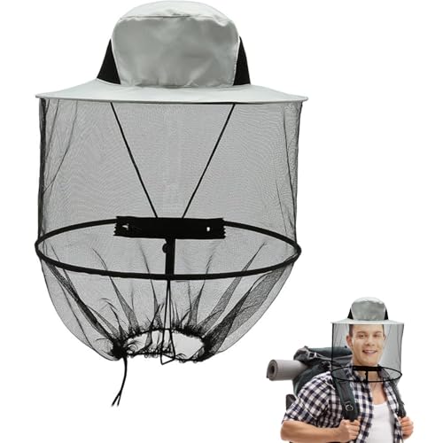 JAONLD Sombrero de Mosquitera, Sombrero de Cabeza de Apicultor Gorra de Mosquitero con Malla Sombrero de Sol Anti-Mosquitos para Colmenar, Pesca, Entusiastas al Aire Libre (Gris)