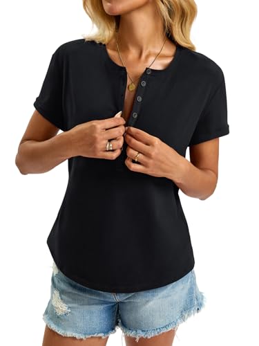 Womens Cotton Deep V Neck Tops Low Cut Short Sleeve Henley Shirts Sexy Fitted Tees Summer Fashion Clothes 20253