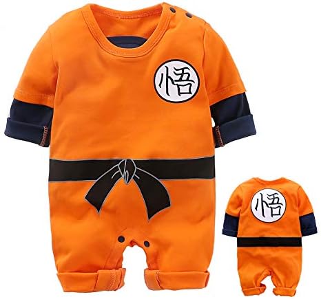 Beal Shopping Newborn Long Sleeve Baby Boy and Girls Anime Rompers Costume Jumpsuit Baby Clothes (Orange black, 3-6 Months)