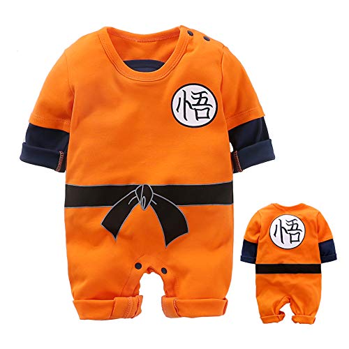 Image of IURNXB Newborn Long Sleeve Baby Boy and Girls Anime Rompers Costume Jumpsuit Baby Clothes (Orange black, 0-3 Months)