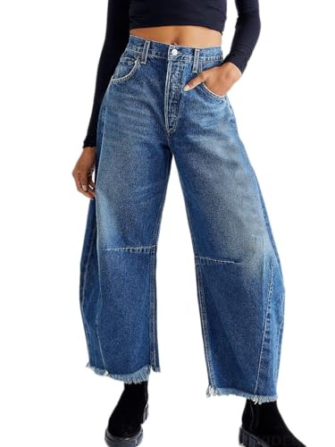 Pantalon cargo Y2K femme Onsoyours en jean vintage baggy droit à taille haute et poches cargo