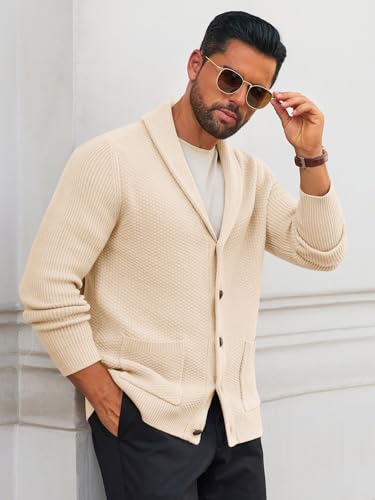 Runcati Mens Shawl Collar Cardigan Sweater Button Down Textured Knit Sweaters Casual Chunky Cardigan with Pockets2